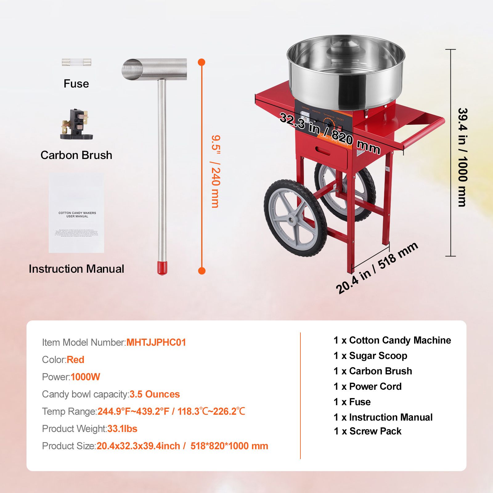 Commercial Cotton Candy Cart - Macchina Elettrica per Zucchero Filato con