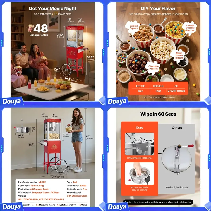 Macchina per popcorn con carre - Commercial Popcorn Machine 8Oz Kettle recensione e prezzo
